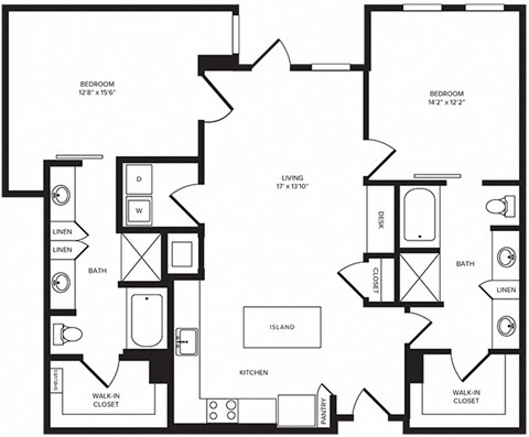 Floor plan for 2 beds, 2 baths, 1362 sqft